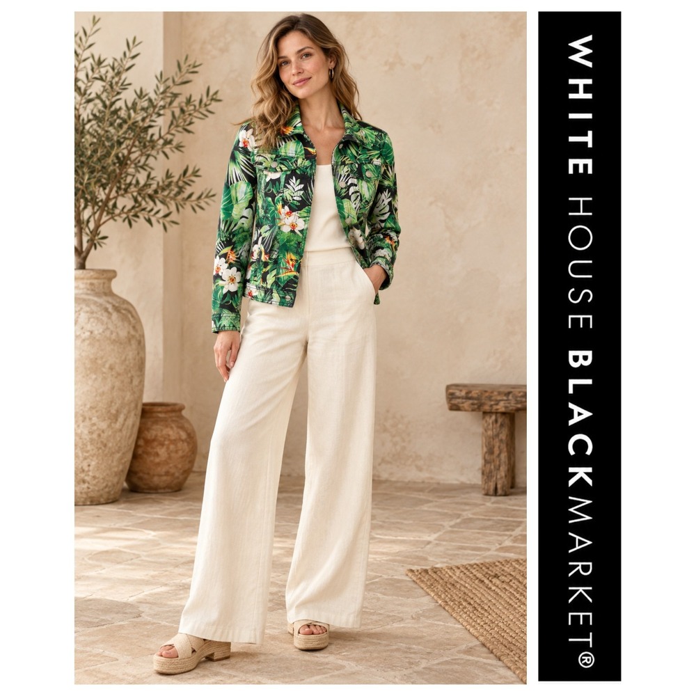WHBM Denim Green Tropical Jean Jacket Size XL